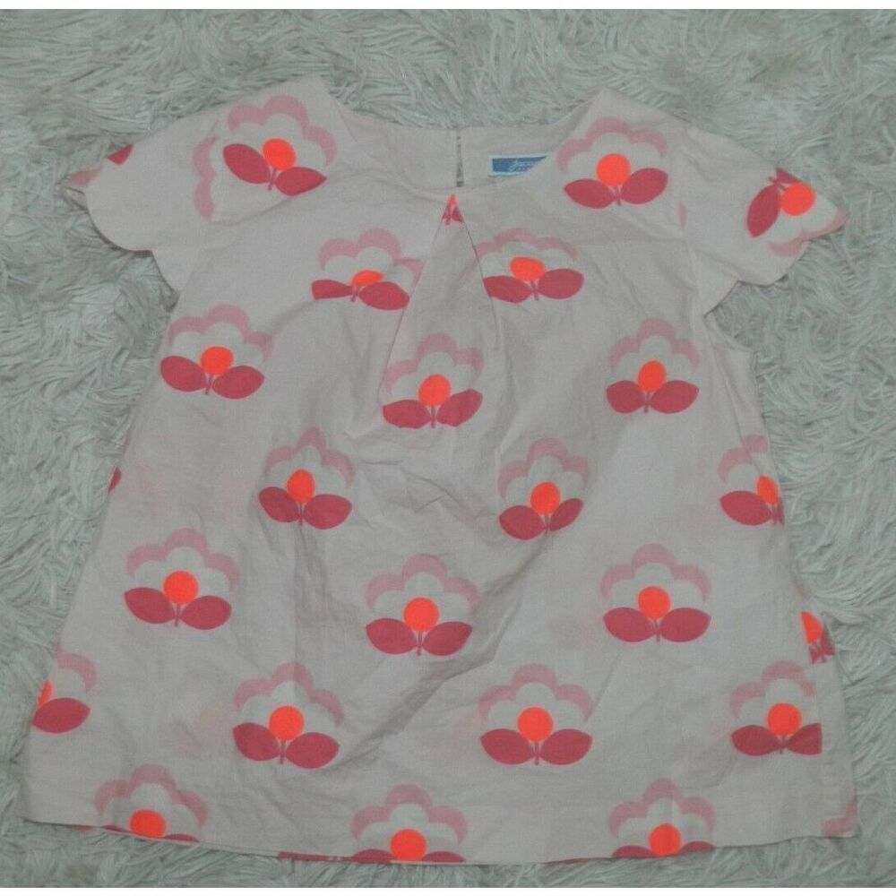 Jacadi Paris Dress Girls Size 6A‎ Pink Printed Short Sleeve Button-Up Cotton
